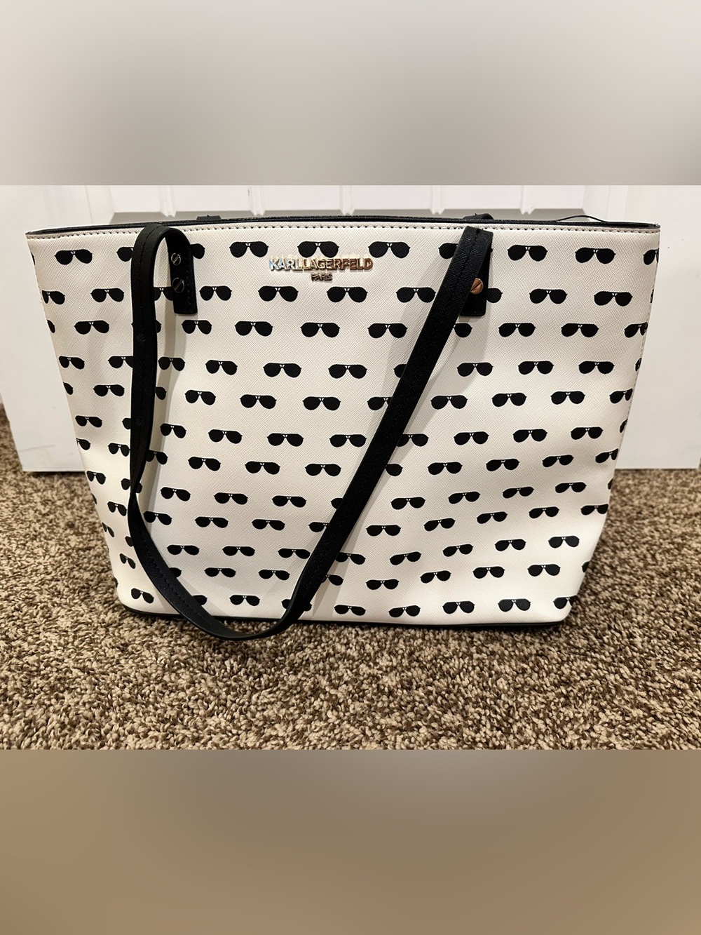 Karl Lagerfeld White and Black Sunglasses-Print Tote Bag